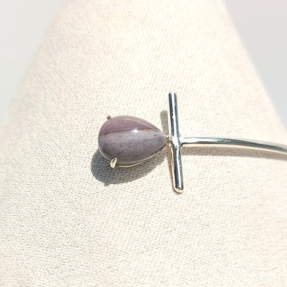 925 Sterling Silver Bangle Bracelet – Delicate Natural Purple Mookaite Jasper - Picture 3 of 6